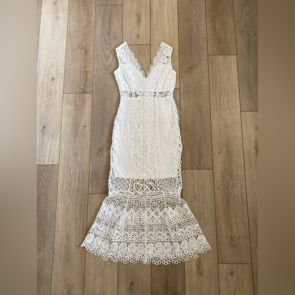 Impressions White Lace Midi Dress